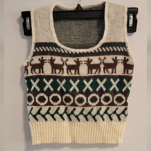 Toddler Christmas Sweater Vest Off White Green Brown Reindeer Holiday Festive